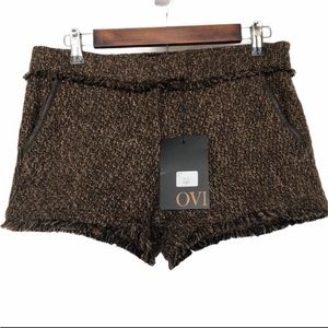 OVI Booty Chunky Rug Sexy Festival Shorts Tweed Fringe Boho Hippie Brown Size M